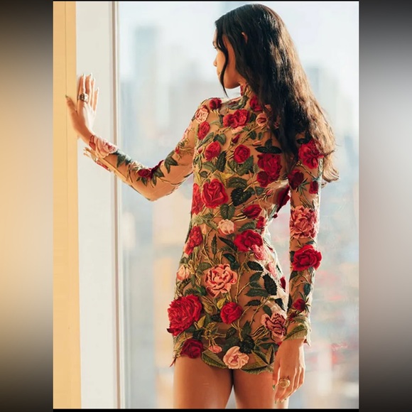 (Last 1)💗Celine Rose lace embroidered mini bodycon party dress - Picture 3 of 6